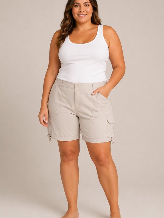 St. John's Bay Pants - St. John's Bay Women's Plus Size 24W Khaki Cargo Bermuda Shorts Drawstring Hem